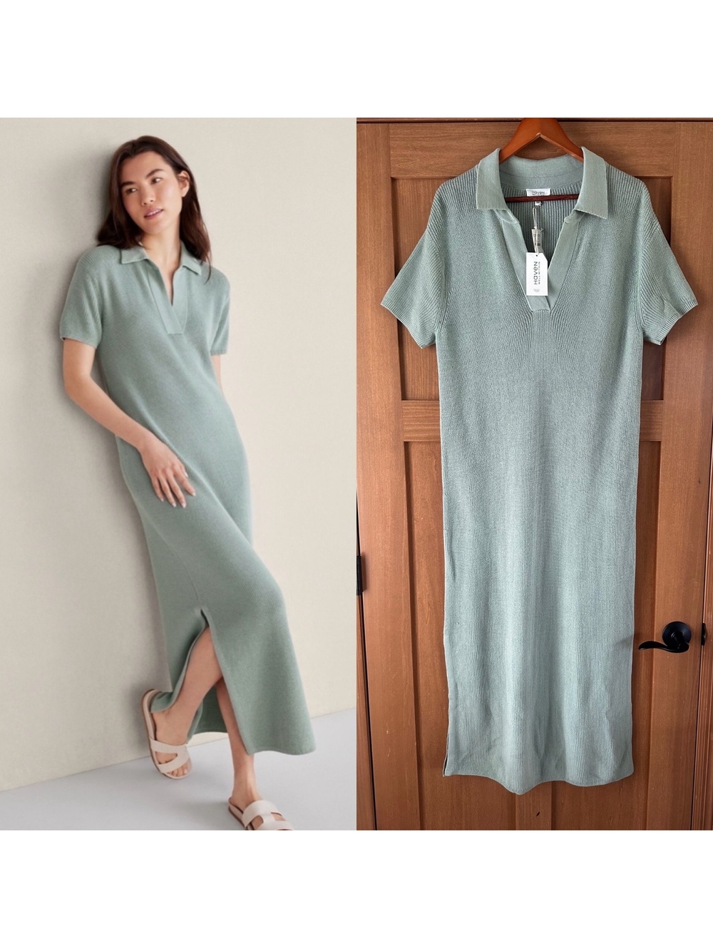 NWT Haven Well Within Organic Cotton Knit Johnny Collar Dress Sage Women’s Large